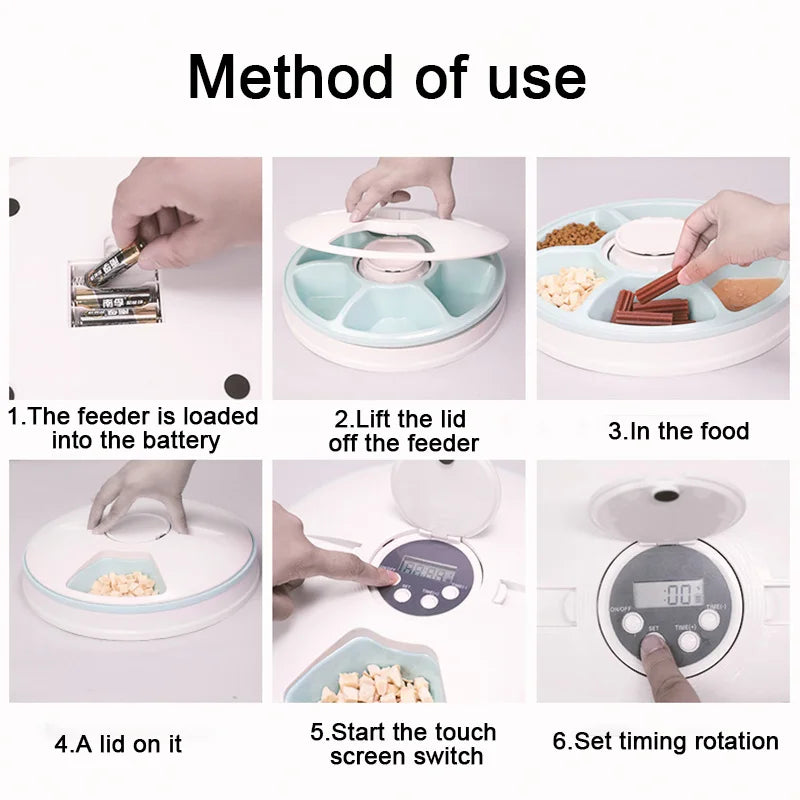6 Meal Trays, Digital Timer, Portion Control, with Voice Recorder, Automatic Feeder for Dogs and Cats, Dry and Wet Food