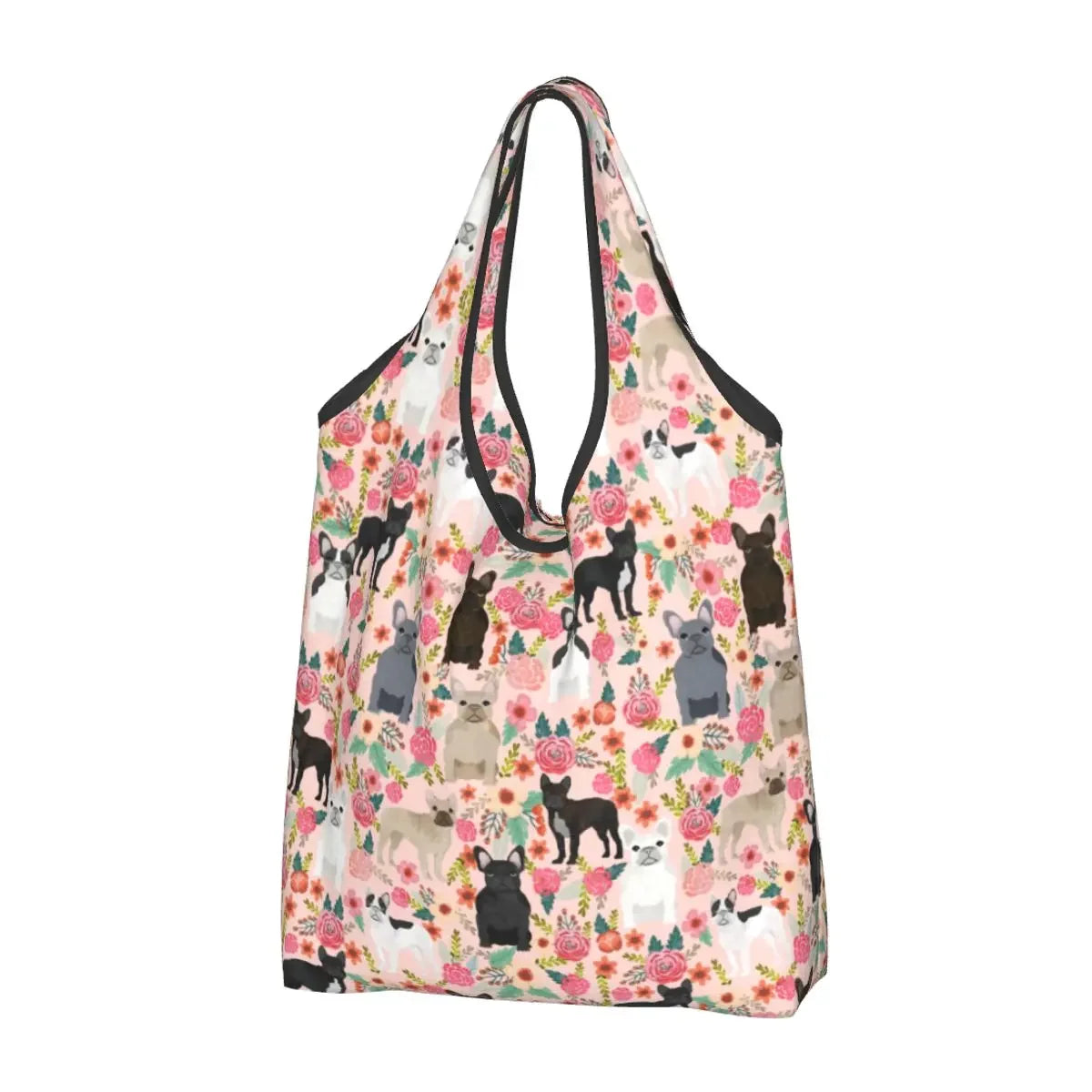 Recycling Pop Art Style French Bulldog Faces Shopping Bag Women Tote Bag Portable Frenchies Dog Pet Gift Groceries Shopper Bags