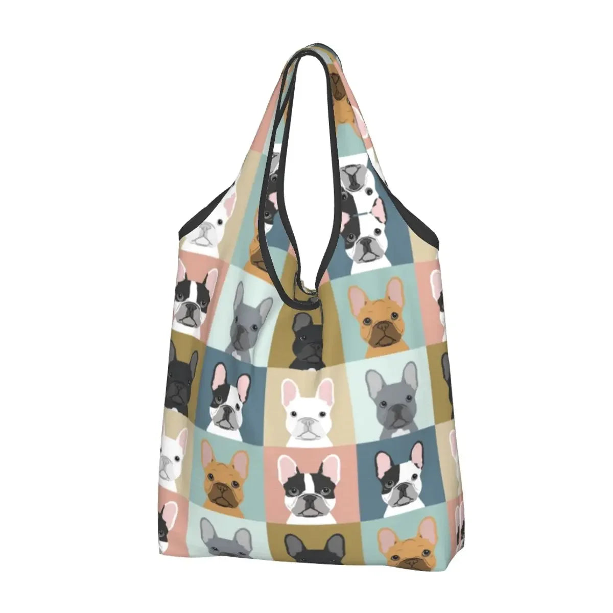 Recycling Pop Art Style French Bulldog Faces Shopping Bag Women Tote Bag Portable Frenchies Dog Pet Gift Groceries Shopper Bags