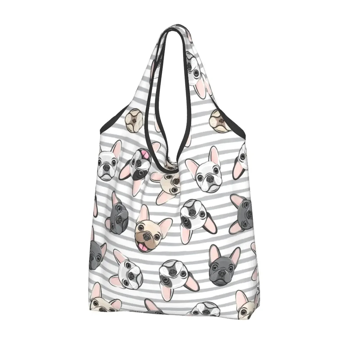 Recycling Pop Art Style French Bulldog Faces Shopping Bag Women Tote Bag Portable Frenchies Dog Pet Gift Groceries Shopper Bags