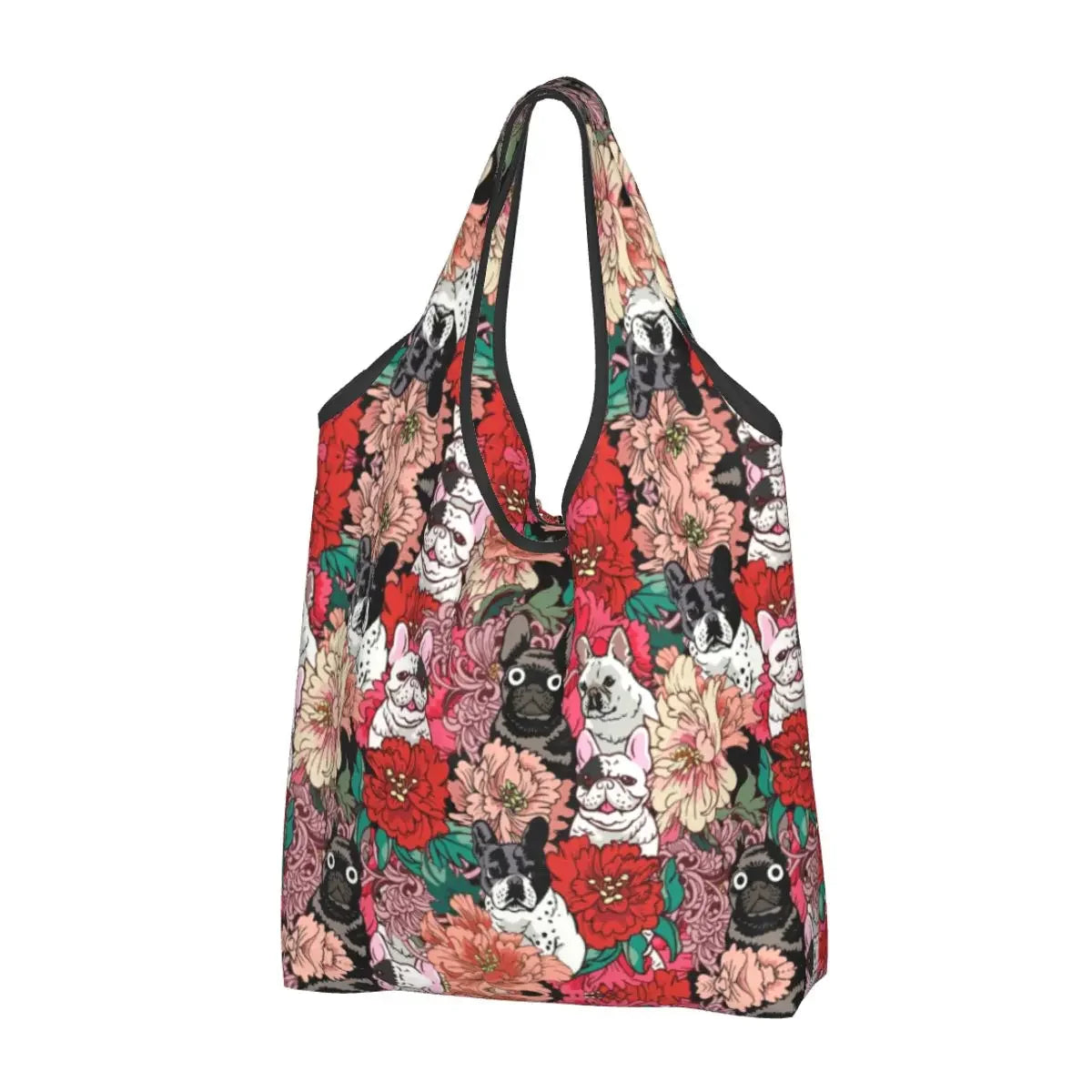 Recycling Pop Art Style French Bulldog Faces Shopping Bag Women Tote Bag Portable Frenchies Dog Pet Gift Groceries Shopper Bags