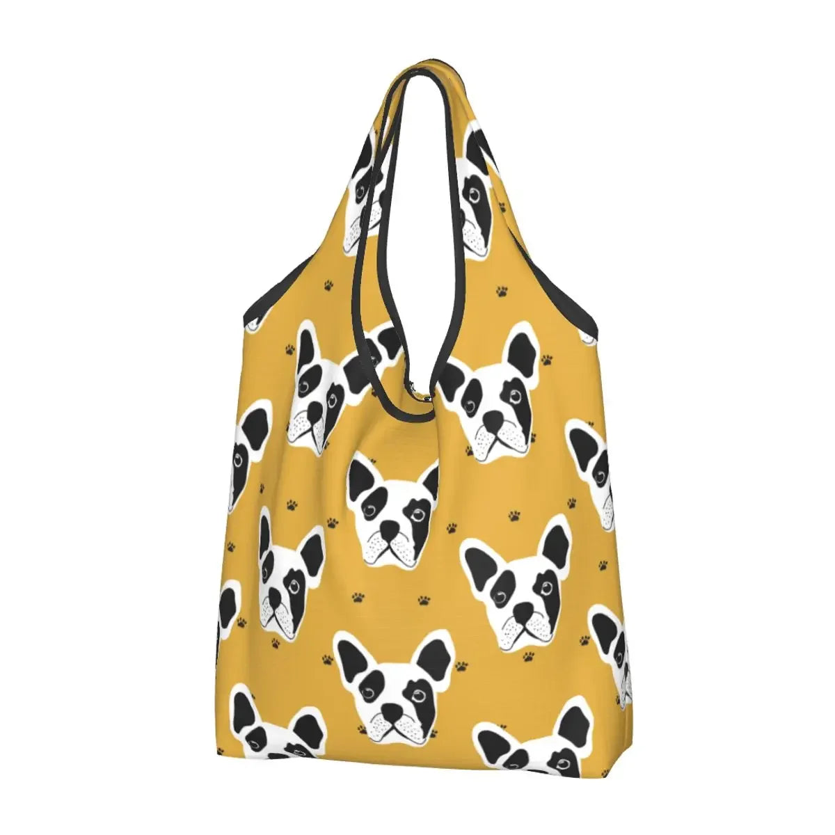 Recycling Pop Art Style French Bulldog Faces Shopping Bag Women Tote Bag Portable Frenchies Dog Pet Gift Groceries Shopper Bags