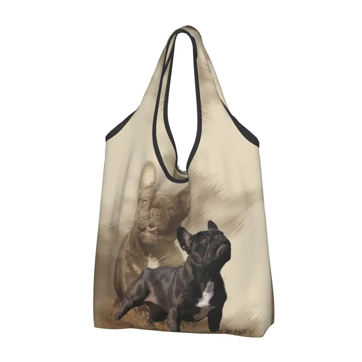Recycling Pop Art Style French Bulldog Faces Shopping Bag Women Tote Bag Portable Frenchies Dog Pet Gift Groceries Shopper Bags