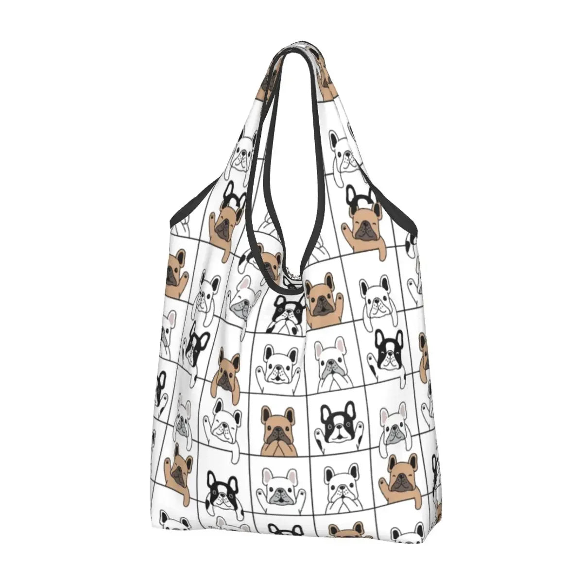 Recycling Pop Art Style French Bulldog Faces Shopping Bag Women Tote Bag Portable Frenchies Dog Pet Gift Groceries Shopper Bags