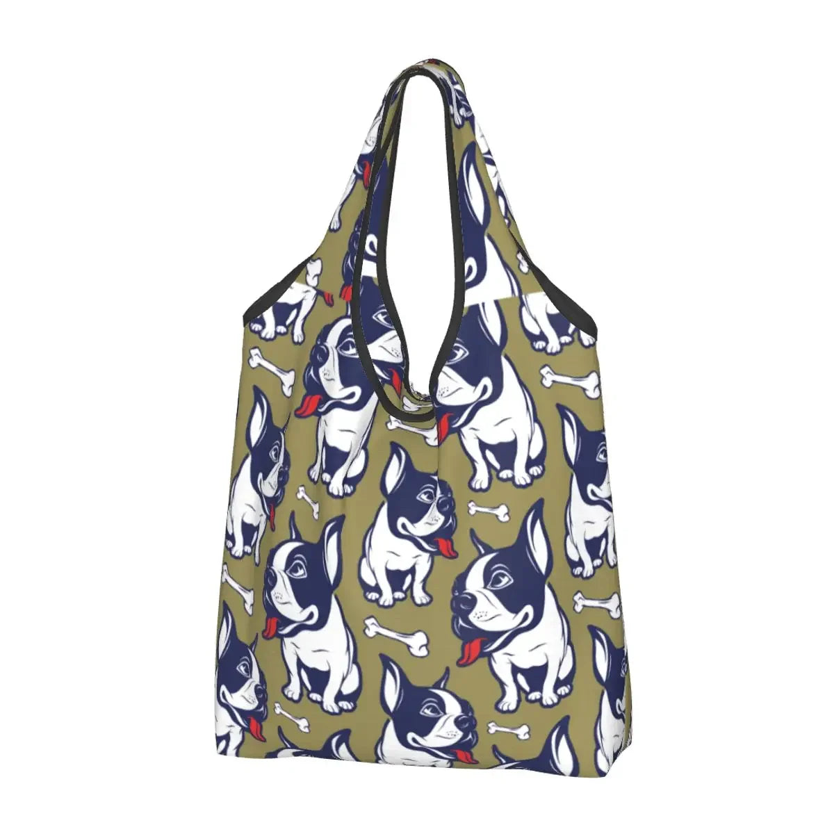 Recycling Pop Art Style French Bulldog Faces Shopping Bag Women Tote Bag Portable Frenchies Dog Pet Gift Groceries Shopper Bags