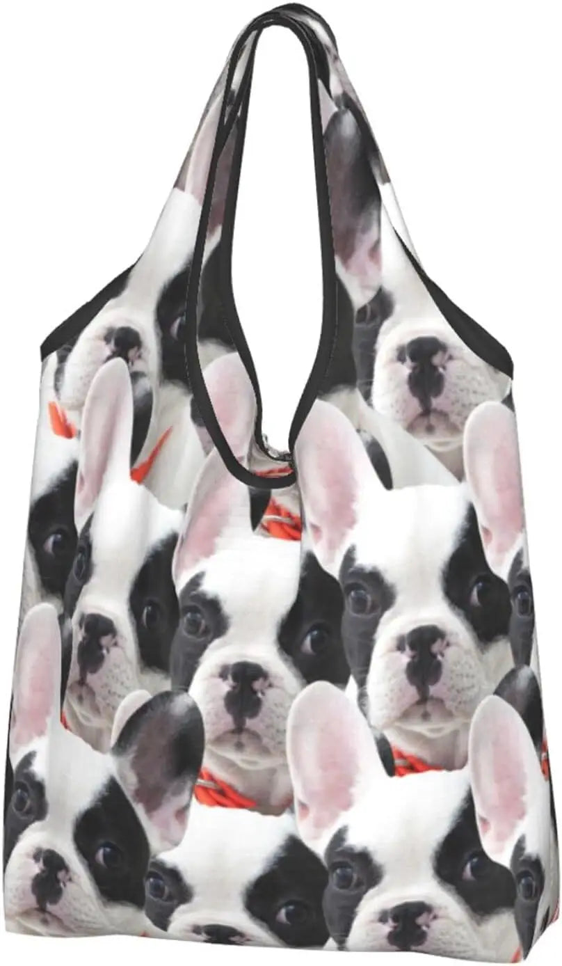 Recycling Pop Art Style French Bulldog Faces Shopping Bag Women Tote Bag Portable Frenchies Dog Pet Gift Groceries Shopper Bags