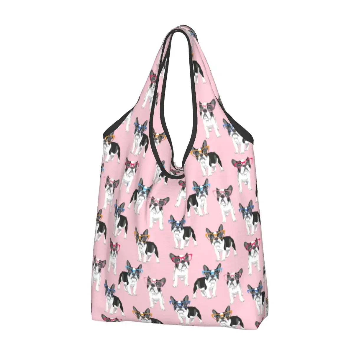 Recycling Pop Art Style French Bulldog Faces Shopping Bag Women Tote Bag Portable Frenchies Dog Pet Gift Groceries Shopper Bags