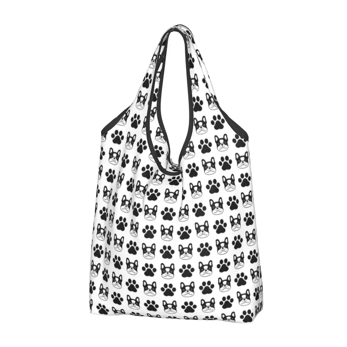 Recycling Pop Art Style French Bulldog Faces Shopping Bag Women Tote Bag Portable Frenchies Dog Pet Gift Groceries Shopper Bags