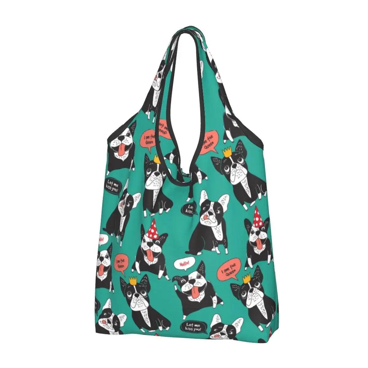 Recycling Pop Art Style French Bulldog Faces Shopping Bag Women Tote Bag Portable Frenchies Dog Pet Gift Groceries Shopper Bags