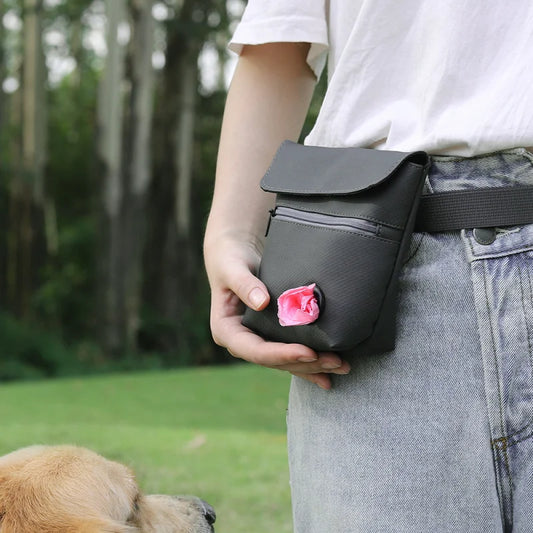 Portable Dog Training Bag for Walking - with Adjustable Shoulder Strap & Waist Belt, Pet Waste Bag Storage